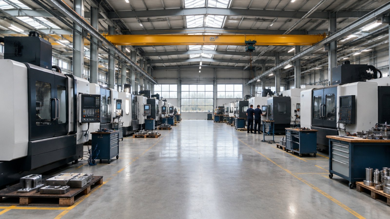 Machining hall of a German industrial SME with CNC milling machines