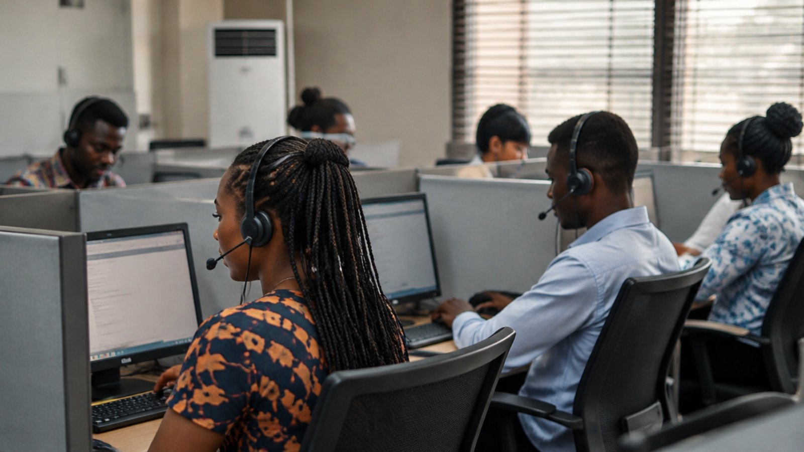 Call center in Lomé with Togolese agents speaking with customers