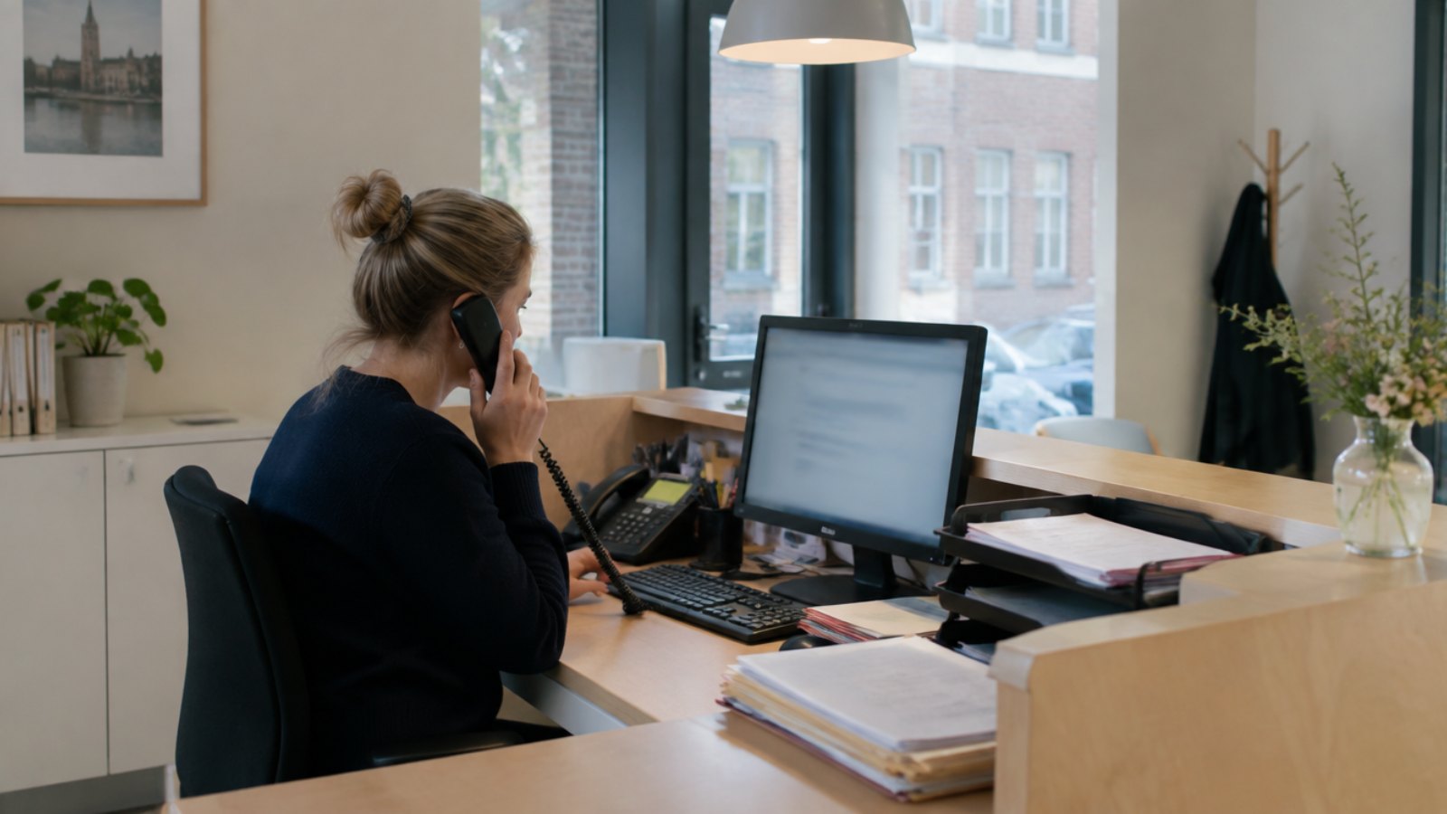 Medizinische Fachangestellte am Empfang einer Hausarztpraxis in Utrecht