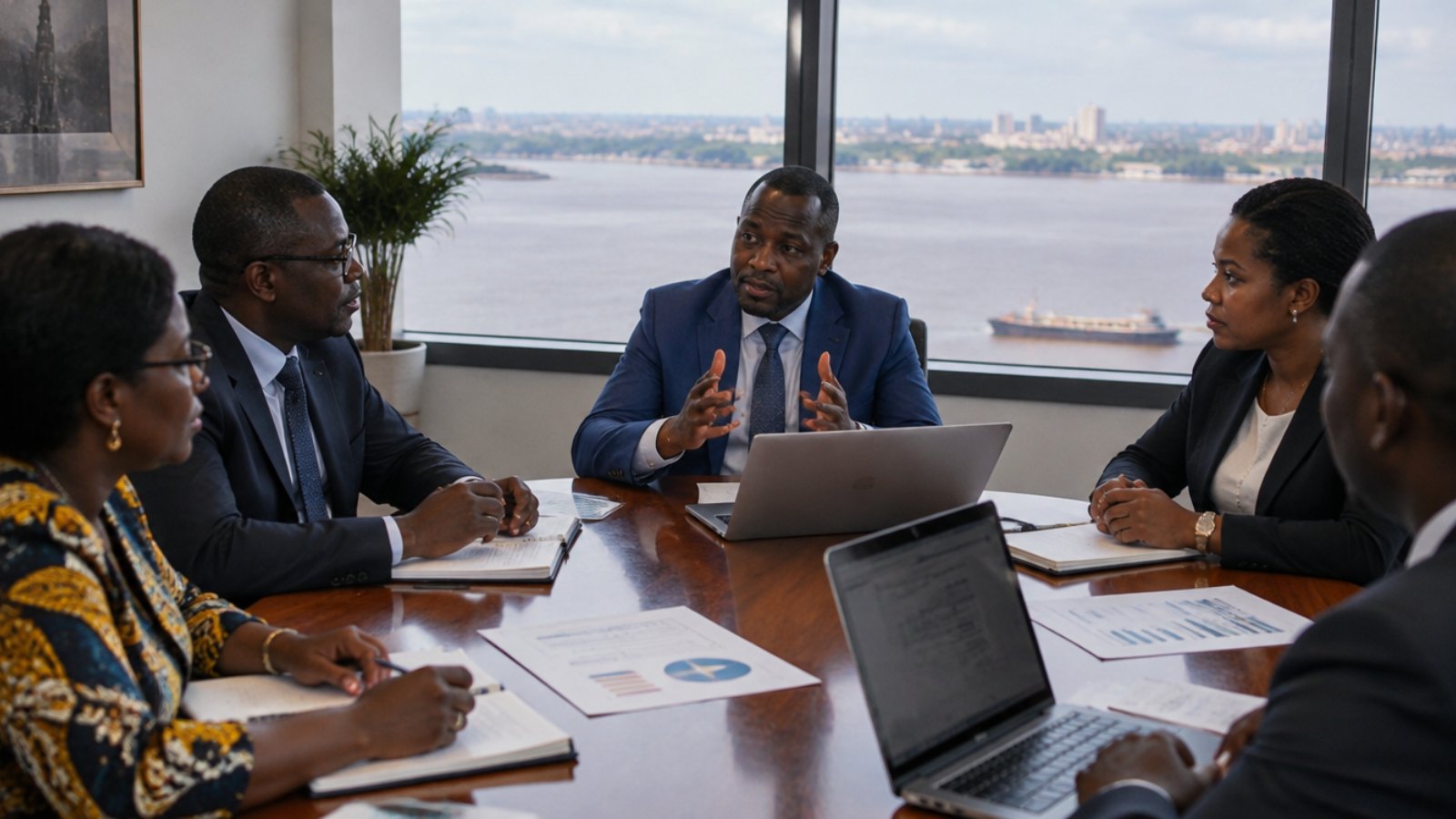 Management team meeting in an office in Brazzaville, Republic of the Congo