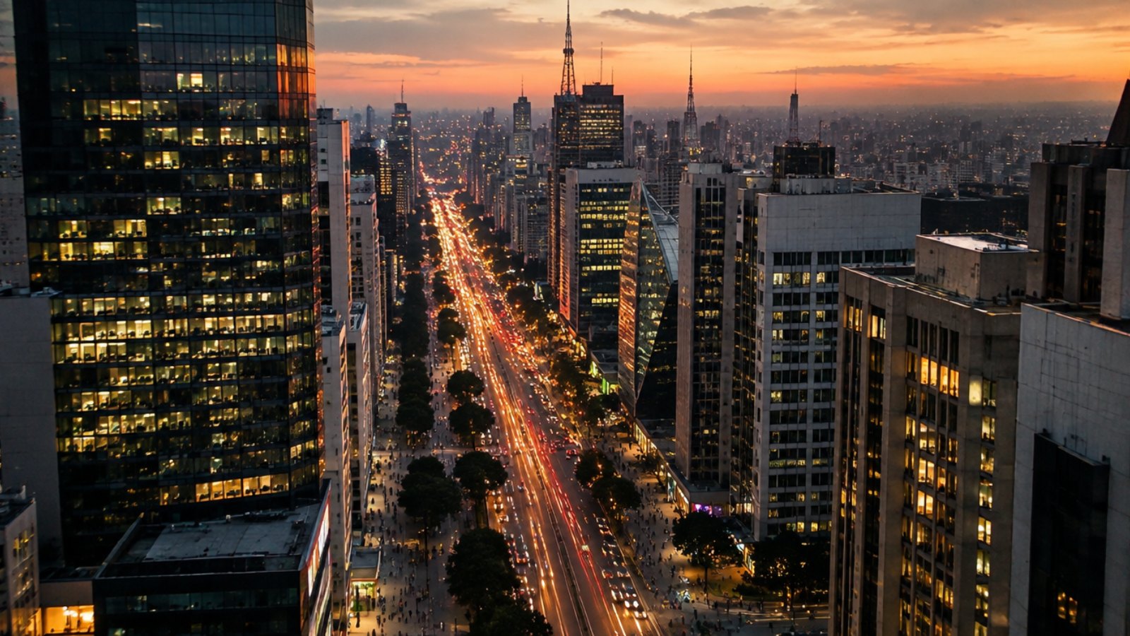 Avenida Paulista financial district in Sao Paulo at dusk