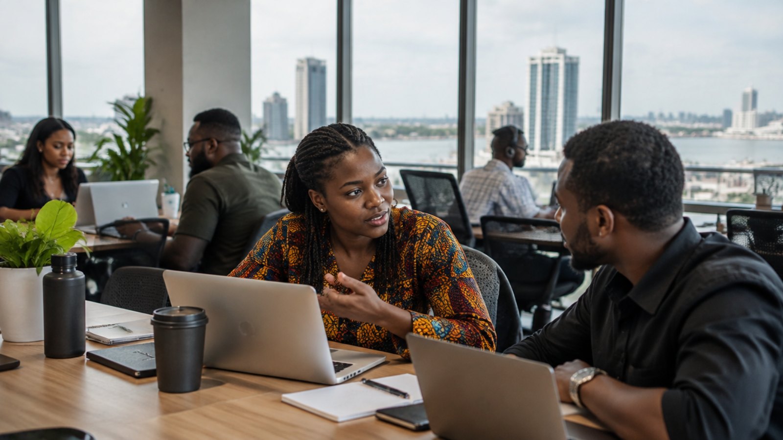 Fintech team at work in an office in Lagos, Nigeria